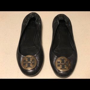 (Pre-loved) Tory Burch Reva Flats (Black/Gold)
